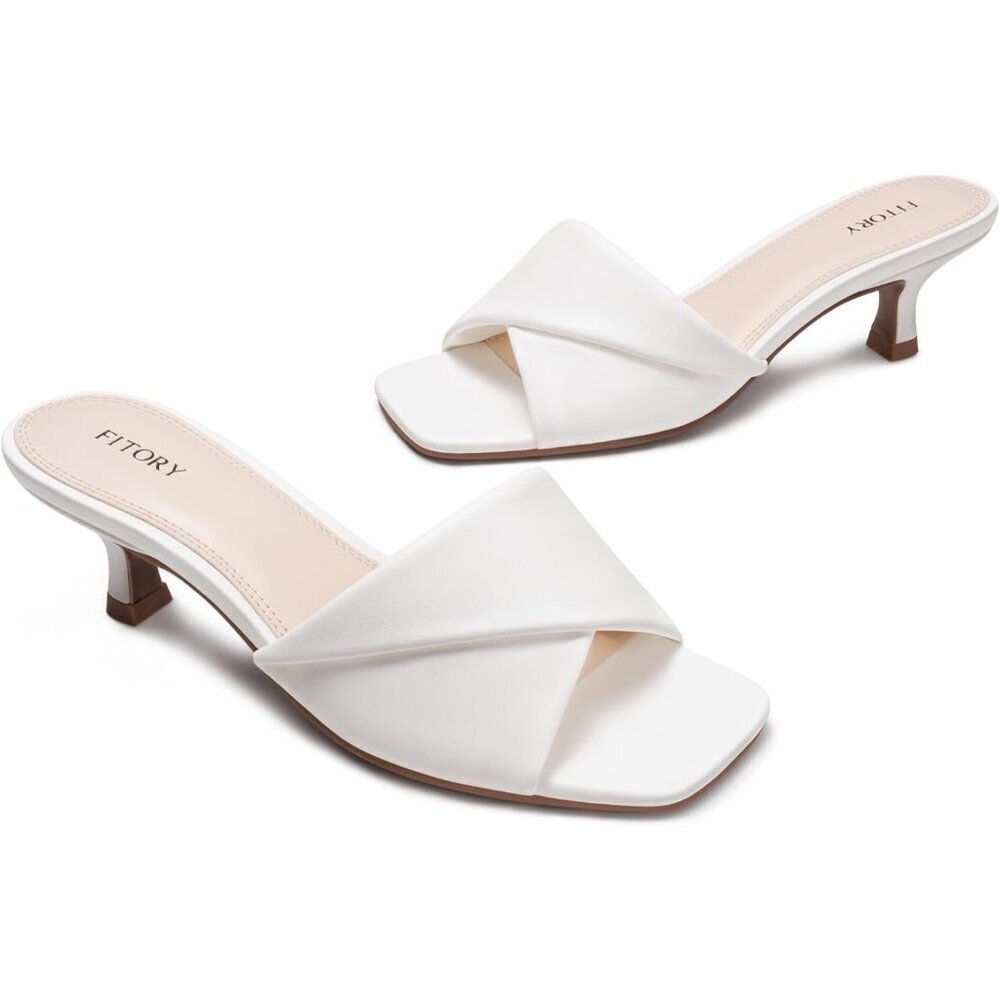 Women's White Cross Band Comfortable Square Open Toe Dressy Low Heel Sandals - Picture 3 of 6